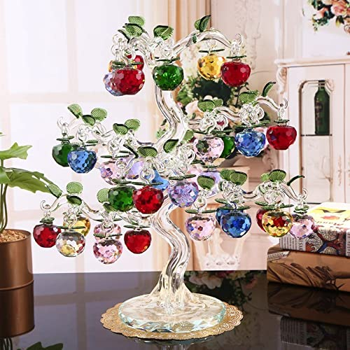 Glass Crystal Apple Tree with 36 18 12 Pcs Apples Craft Chirstmas Tree Hanging Ornaments Housewarming Gifts,Multi,12 Hangs 40mm Apple