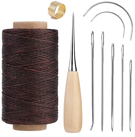 SUVSOON Kit di filo cerato per la riparazione di tappezzeria, 270 m, con filo da cucito, ago punteruolo, ditale, cuoio, tappeti, divano, sedile, scarpe, cucito e riparazione (marrone)