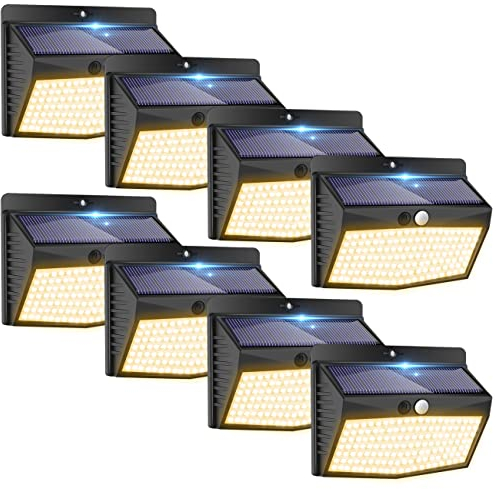 Peasur Solarlampen für außen mit bewegungsmelder warmweiß[8 Stück],138 Led Strahler mit Bewegungsmelder Außen 3 Modi, IP65 Wasserdichte Bewegungsmelder Aussen Solar für Garten