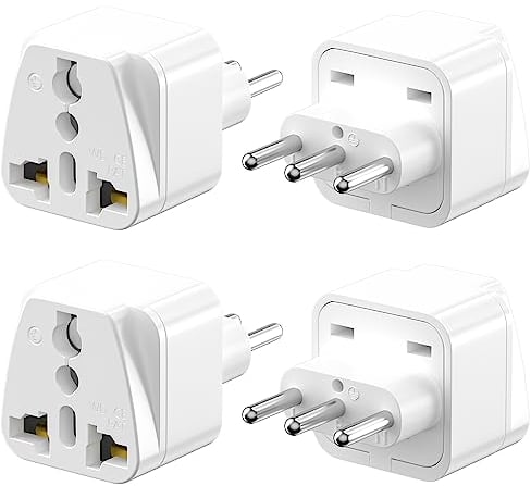 Reiseadapter, 4er Pack Universal-Reisestecker auf IT Reisestecker Adapter 2 Pin Europa auf 3 Pin Italien Stecker Typ L Schuko Adapter EU auf Italien Chile, Weiß