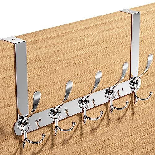 newaner Türgarderobe Türhaken Edelstahl, Türhaken Zum Einhängen mit 5 Haken, Kleiderhaken für die Tür ohne Bohren für dickere Türen (4-4,5 cm), für Badezimmer, Schlafzimmer, Küche, Wohnzimmer(Weiß)