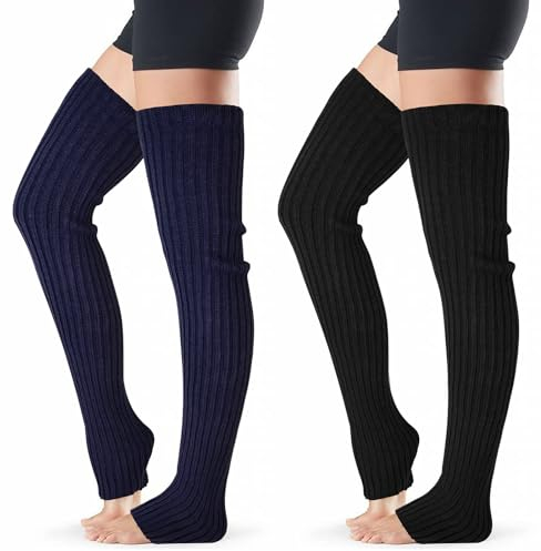 XEPST 2 Paare Stulpen Damen Lange Winter Beinwärmer, Stulpen Mädchen Beinstulpen Damen Stricken Häkelarbeit Pulswärmer Leg Warmers Stiefel Boot Abdeckung für Winterwärmer (Schwarz, Marineblau)
