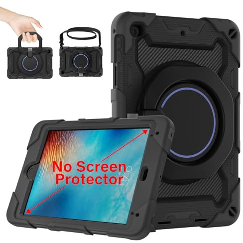 ROISKIN iPad Mini Case: 7.9 inch 2019/2015 Kids Shockproof Case with Rotating Stand & Shoulder Strap & Pencil Holder for iPad Mini 5/4 (Black)