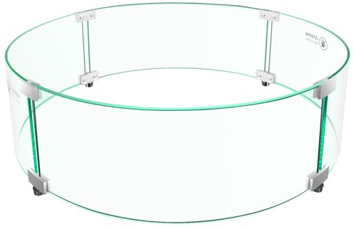 Pariplus Windschutz für Feuerstelle, 58,4 x 58,4 x 17,8 cm, runder Glas-Windschutz für den Außenbereich, Gas-Feuerstelle, klares gehärtetes Glas mit harten Aluminiumhalterungen, einfache Montage
