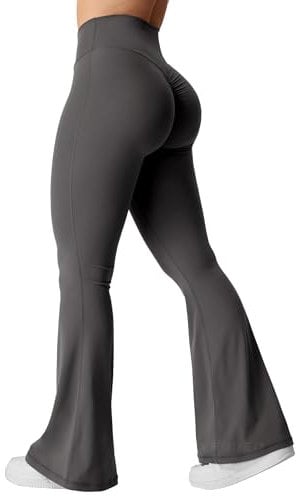 YEOREO Kalie Flare Scrunch Leggings für Damen, V-Ausschnitt, Kreuz-Taille, Glockenunterteil, Yogahose, Bauchkontrolle, Bootcut, Workout-Leggings, #1 Dunkelgrau, Groß