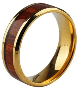 Bishilin Edelstahl Ring für Männer, Herren Ringe Personalisiert 8MM mit Braun Holz Bandring Ring Gr.62 (19.7), Partnerringe Freundschaftsringe Gold