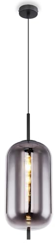 bmf-versand® Rauchglas Hängelampe Esstisch aus Glas - Moderne Pendelleuchte Schwarz als Wohnzimmerlampe Schlafzimmerlampe hängend - Hängeleuchte Deckenleuchte Flur Esszimmerlampe Treppenhaus