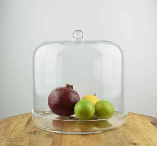 EMH Handgefertigte Glasvitrine Glockenkuppel hoch 24 cm mit Platte Ø 25,5 cm, HW00138 / 14-3827/A + 14-4736