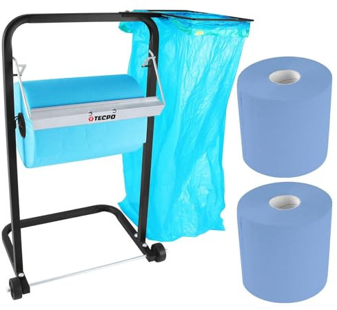 TECPO Putztuchrollen Bodenständer Rollenständer + Müllsackhalterung Halterung + 2 Rollen 21cm breit