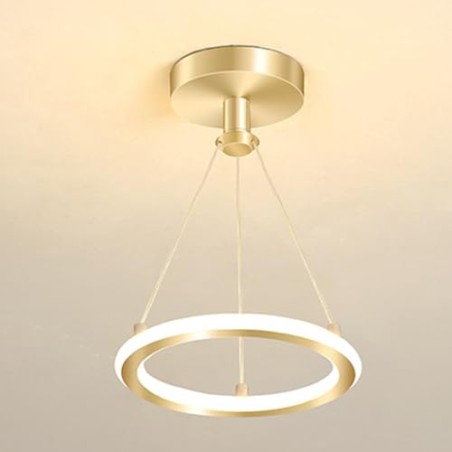 Mengjay LED Pendelleuchte Esszimmer Metall ring Kronleuchter Wohnzimmerlamp Dimmbar Hängeleuchte Esstisch Pendellampe Acryl Deckenleuchte Hängelampe Küchen (Gold)