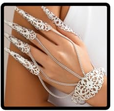 Cubahop Halloween Gothic Metallkette Voller Finger Armband Kralle Blume Nagel Armband Hand Zubehör für Frauen und Mädchen (Silber)