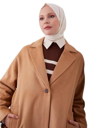 ARMİNE Single-Button-Mantel – Moderne und Elegante Hijab-Mode | 38 - Kamel