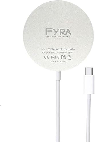 Fyra-Cargador inalámbrico Compatible con iPhone magnético de 15W15/15 Pro/15 Pro Max/14/13/12. Cable de Carga a USB-C. Adaptador Type C a USB. (Blanco, Sin Adaptador)