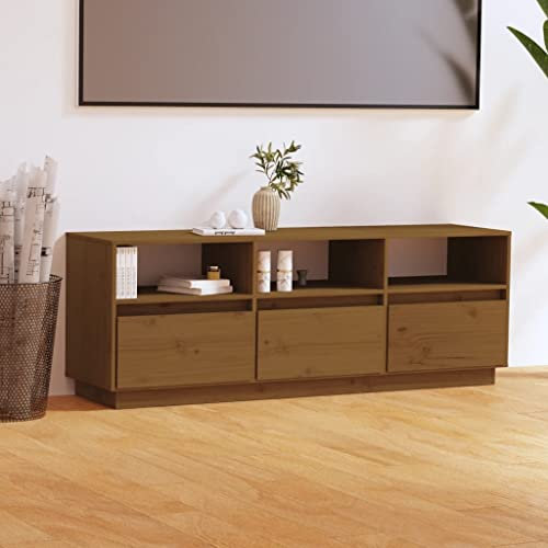 PIXZSSI Mueble de TV para salón, color marrón miel, 140 x 37 x 50 cm, madera maciza de pino, aspecto sencillo, mueble de televisión, mucho espacio para revistas, armario de alta fidelidad, placa