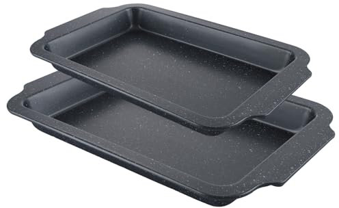 WOPPLXY 2 PCS Marble Roasting Tin, 36CM 40CM Roasting Tray for Oven, Non-Stick Carbon Steel Square Baking Tray
