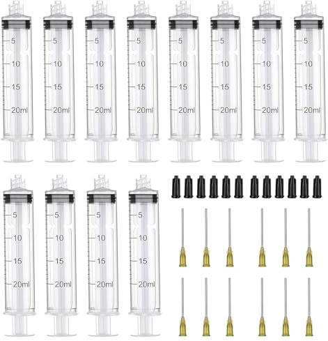 12 Pack 20ml Syringe, Large Syringe, Plastic Syringe, Syringes with Blunt Needle, Glue Syringe, Syringe Luer Lock, Reusable Liquid Syringe, Syringes For Lab, Glue, Industrial, Scientific Labs