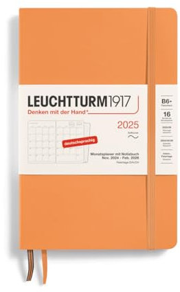 LEUCHTTURM1917 370610 Monatsplaner & Notizbuch Paperback (B6+) 2025, 16 Monate, Softcover, Apricot, Deutsch