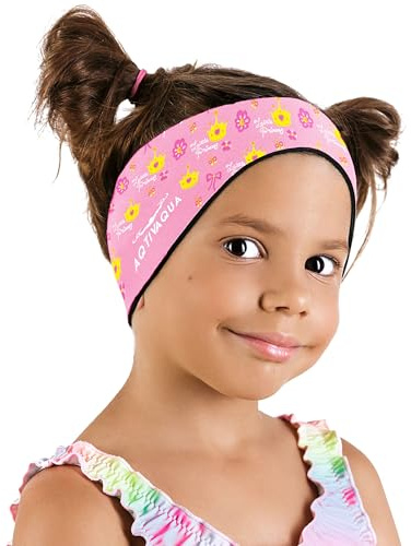 AqtivAqua Diadema de natación con protección para los oídos, para niños, adultos, hombres, mujeres, niños pequeños, tapones para los oídos (color: estampado rosa, tamaño: mediano)