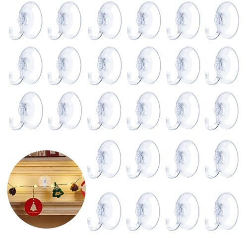 Svitzoot 50 Stück Haken mit Saugnapf 35MM Saugnäpfe für Fenster Lichterkette Abnehmbare Wandhaken Vakumm Saughalter für Weihnachtsdekoration zum Aufhängen