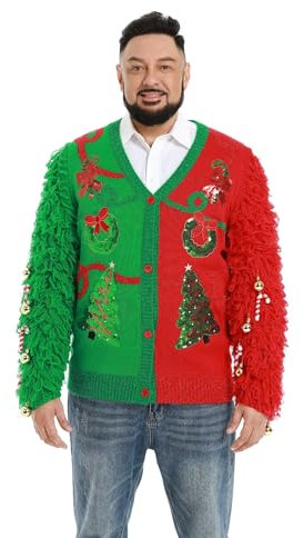 U LOOK UGLY TODAY Ugly Christmas Sweater Men Women Unisex Funny Chunky Fair Isle Knitted Festive Pullover Cardigan Sweater for Party L