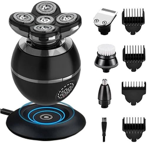 Glatzen Rasierer Herren Elektrisch, 5-in-1 Kopfrasierer Glatze Herren, 5D Magnetischer Elektrorasierer, IPX7 Wasserdicht Glatzen Rasierer Herren, Nass- und Trocken-kopfrasierer Glatze