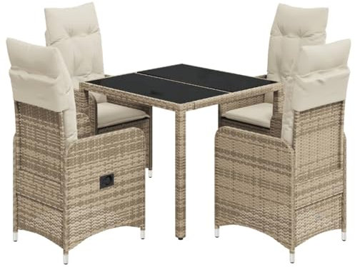 vidaXL 5-TLG. Garten-Bistro-Set mit Kissen Beige Poly Rattan