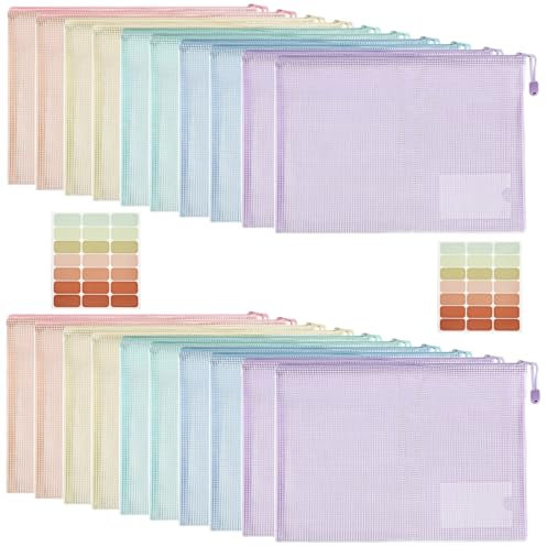 Havnidy Buste in plastica formato A5, 20 buste con cerniera, con chiusura a zip, portadocumenti in rete, formato A5, per scuola, ufficio, casa e viaggi