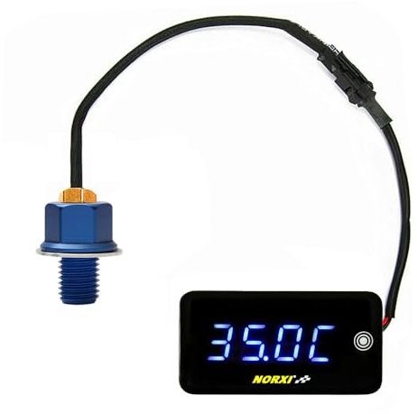 Termometro Digitale Universale per Moto, 3in1 Moto Oilo Termometro Orologio Impermeabili Voltmetro per Moto, Celsius Fahrenheit Possono Convertiti, con Sensore Temperatura Adapter, 1415 Adapt, Blu