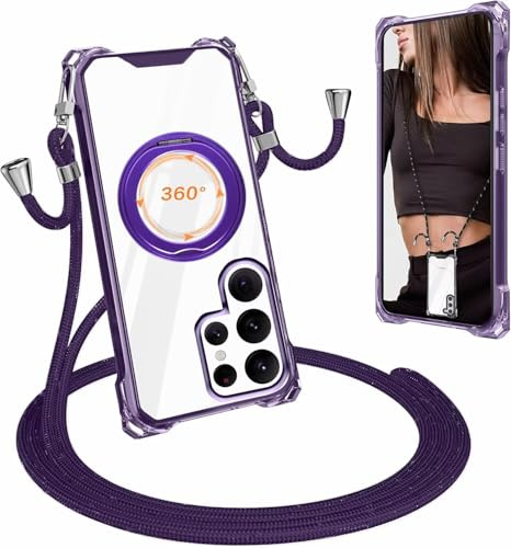 GoodcAcy Crossbody Case for iPhone 13 Pro,Necklace Mobile Phone Cover with Cord Strap for iPhone 13 Pro Clear Transparent TPU Soft iPhone 13 Pro Cover Holder with Neck Cord Lanyard Strap-purple