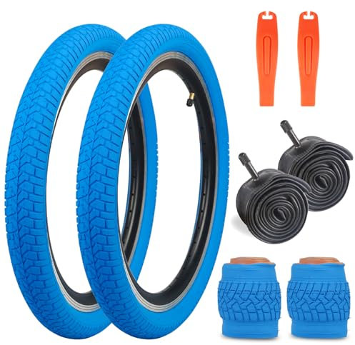 WEEROCK Kinderfahrrad Reifen 20 Zoll 2 Pack 20x2.125 Folding Bead Ersatzreifen mit 20 Zoll Innenschläuchen für Kinder MTB Mountainbike BMX, Blau/2 Reifen + 2 Schläuche