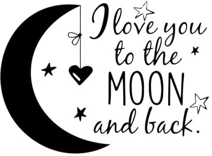 Wandtattoo „Mond mit Sternen“, Vinyl, für Kinderzimmer, Dekoration „I Love You to the Moon and Back“, Zitat, Aufkleber, Baby-Geschenk-S-42x57cm-Black