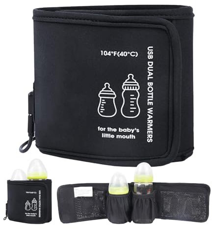 Bottle Warmer - USB Rechargeable Double Bottle Heater | Accurate Temperature Control for Baby Milk & Food Jars | Fast Heating for Baby Bottles | Portable Baby Food Warmer for Home & Travel