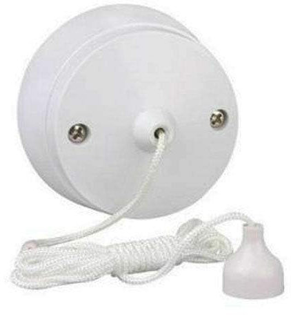 GSV Essentials Pull Cord Light Switch, Pull Cord Switch with Chain, Round Ceiling Pull Cord Light Switch 2 Way 6 Amp - Ideal for Bathrooms and Utility Rooms – White
