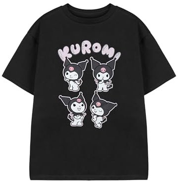 Hello Kitty & Friends Kuromi Girls Black T-Shirt | Short Sleeve Graphic Tee for Kids | Sanrio Characters Top | Cute Anime Apparel