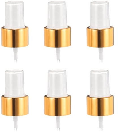 sourcing map 6 Pcs Gold White Spray Top, 24/410 Fine Mist Sprayer Reusable Replacement Spray Bottle Pump Plastic Top for Cosmetic Perfume and Body Sprays Bottle