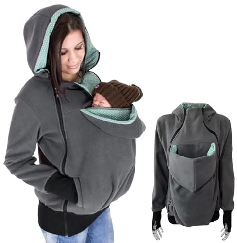 Joygoodta Sweat à Capuche de maternité, Sweat à Capuche Poche de Kangourou Amovible 3-en-1, Veste Portant bébé Chaud et Chaud, Veste maternité Confortable pour Maman et bébé