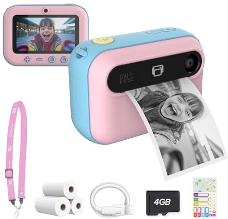 myFirst Insta 20 Appareil photo numérique à impression instantanée pour enfants avec photos 16 MP 1080p, cadeau d'anniversaire pour enfants de 4 à 12 ans, objectif selfie, impression illimitée, carte