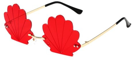 qinqilanqi-S Muschel-Sonnenbrille, Rahmenlos Sonnenbrille, Metallbügel, Schwarz und Gold, Fashion-Accessoire für Party und Urlaub