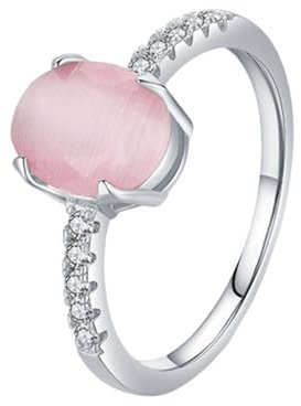 Tolldek Coppia di fedi nuziali rosa opale Au 375/585, in oro bianco 9 K/14 K, con taglio ovale, in vero gioiello, misura 47-62, Oro bianco 14 carati (585), Opale