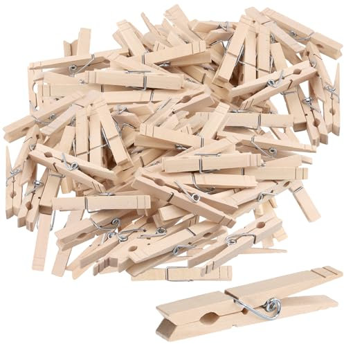 MAHIONG 200 PCS Clothes Pegs, 8.4 cm Wooden Pegs, Natural Wooden Clips for Washing Line, Laundry, Photos Hanging, Crafts
