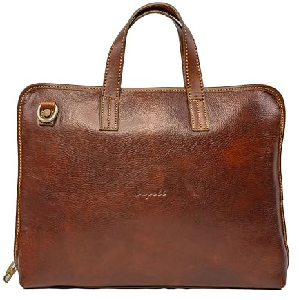 bupell Filigrane Aktentasche Laptoptasche Pietro aus pflanzlich gegerbtem Leder - Handgefertigt in Italien - Marrone