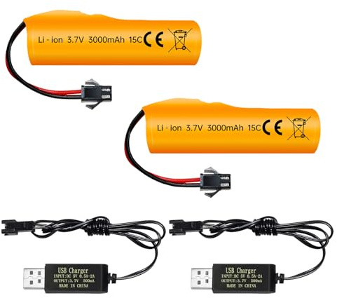 ZYGY 2PCS 3.7V 3000mAh Li-ion Batterie mit SM-2P Stecker und USB Ladekabel für DE42 DE44 DE45 DE68 RC Spielzeug Fernbedienung Auto