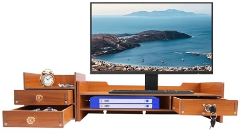 Wulimasun Support Pour écran en Bambou,Support en Bois Pour Moniteur D'ordinateur avec Tiroirs, Rehausseur D'écran Pour Bureau, Support de Moniteur avec 3 Tiroirs ,Pour Bureau, Maison