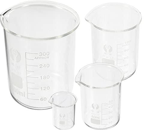 VERDANVERSE 4Pcs High Grade Glass Chemistry Beaker Set Laboratory Glassware with Spout Design Measuring Beakers for Liquid Measurement in Classroom and Lab