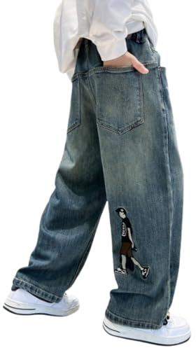 Baggy Jeans Jungen Teenager, Hose Kinder Jungen Jeans Teenager Straight Weite Bein Jeanshose Jungen Vintage Jean Hose Mit Elastischem Bund Y2k Hose Skater Leicht Freizeithose Mit Taschen