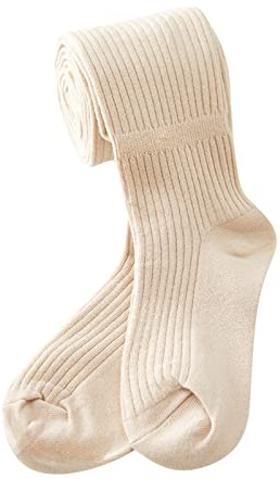 Girls Cable Knit Tights Cotton Stretchy Ballet Dance Footed Leggings Stocking Kids Baby Plain Soft Full Length Opaque Pantyhose Full Sole Un𝐢form Tights (Beige, 2-4 Years)