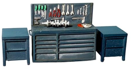 predolo Miniatur Garage Dekoration Zubehör mit 1/64 Werkstatt Szene Modell aus Kunstharz Handbemalt für Modellbau Fotografie Showroom Sammlung, Werkzeugtabelle