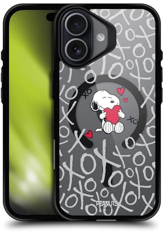 Head Case Designs Offizielle Peanuts XOXO Snoopy & Freunde Black Shockproof Bumper Case [Military Grade Protection] Compatible with Apple iPhone 17 and Compatible with MagSafe