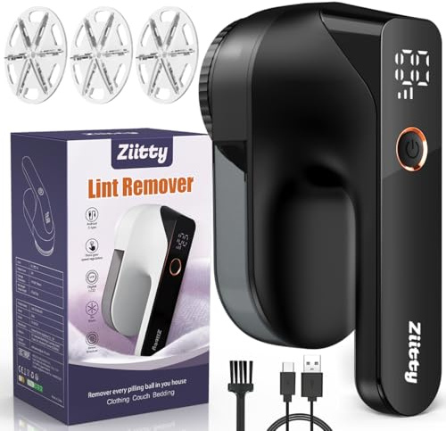 Ziitty - Afeitadora de tela, removedor de pelusas para ropa, suéter con pantalla LCD, 3 velocidades, 6 cuchillas, recargable tipo C, afeitadora de suéter para quitar pelusas, bolas de pelusa para ropa