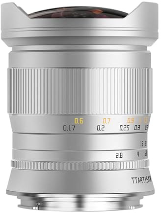 TTARTISAN11 mm F2,8 Fischaugen-Kameraobjektiv, Vollformat Ultra-Weitwinkel Manueller Fokus Kameraobjektiv, Silber (for Sony E)